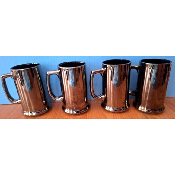 Set Of 4 Rare VTG Chrysler Logo Etched Mirrored Glass Beer Mug Car Memorabilia - Picture 2 of 4